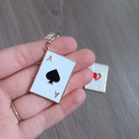 Poker Ace Cards Mis-Match Dangle Earrings - Picture 2 of 6
